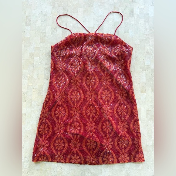 Free People Retro Babe Mini Dress Size XS Sequin Pattern Going Out $148 MSRP - Picture 3 of 9